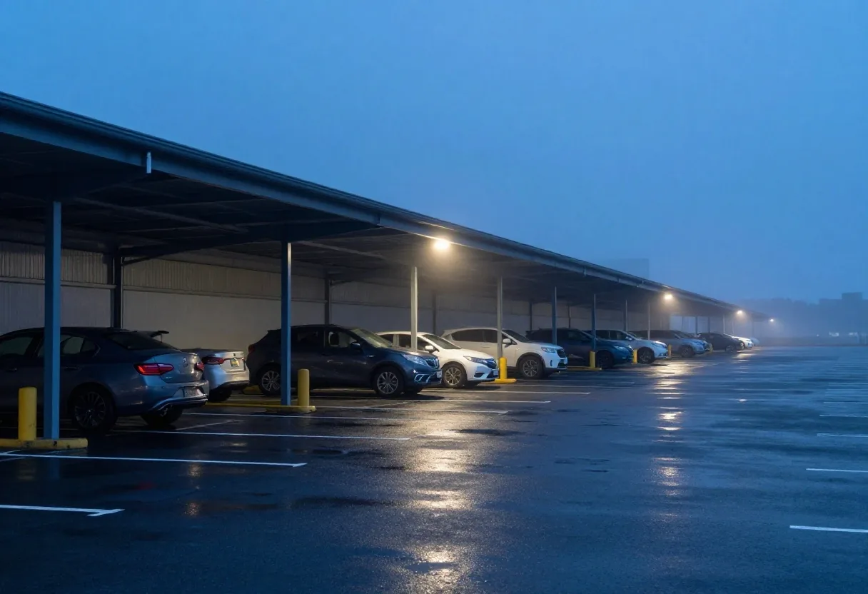 Empty parking bays at dawn at Brisbane Airport