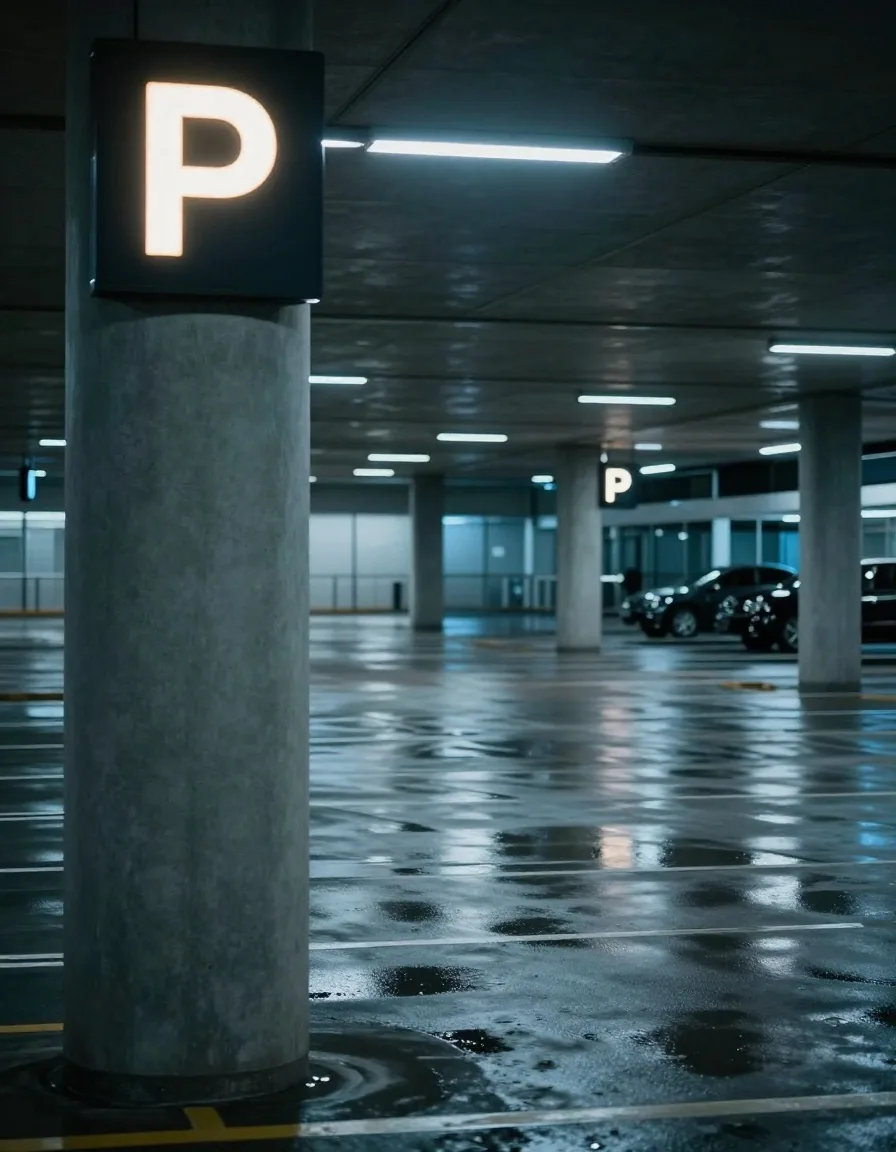 Parking bay signage at night