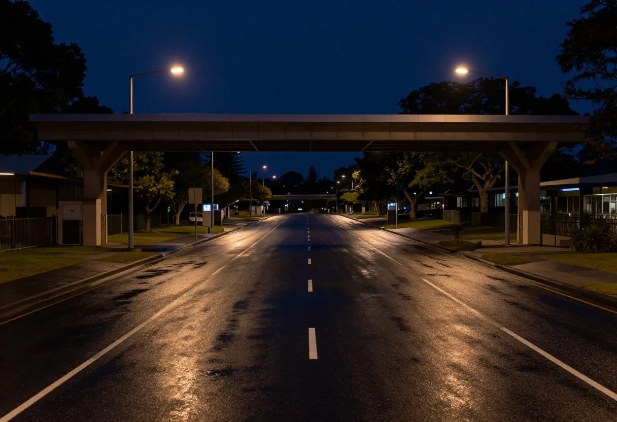 Entry boom gate and parking signage at the Brisbane Airport precinct at night