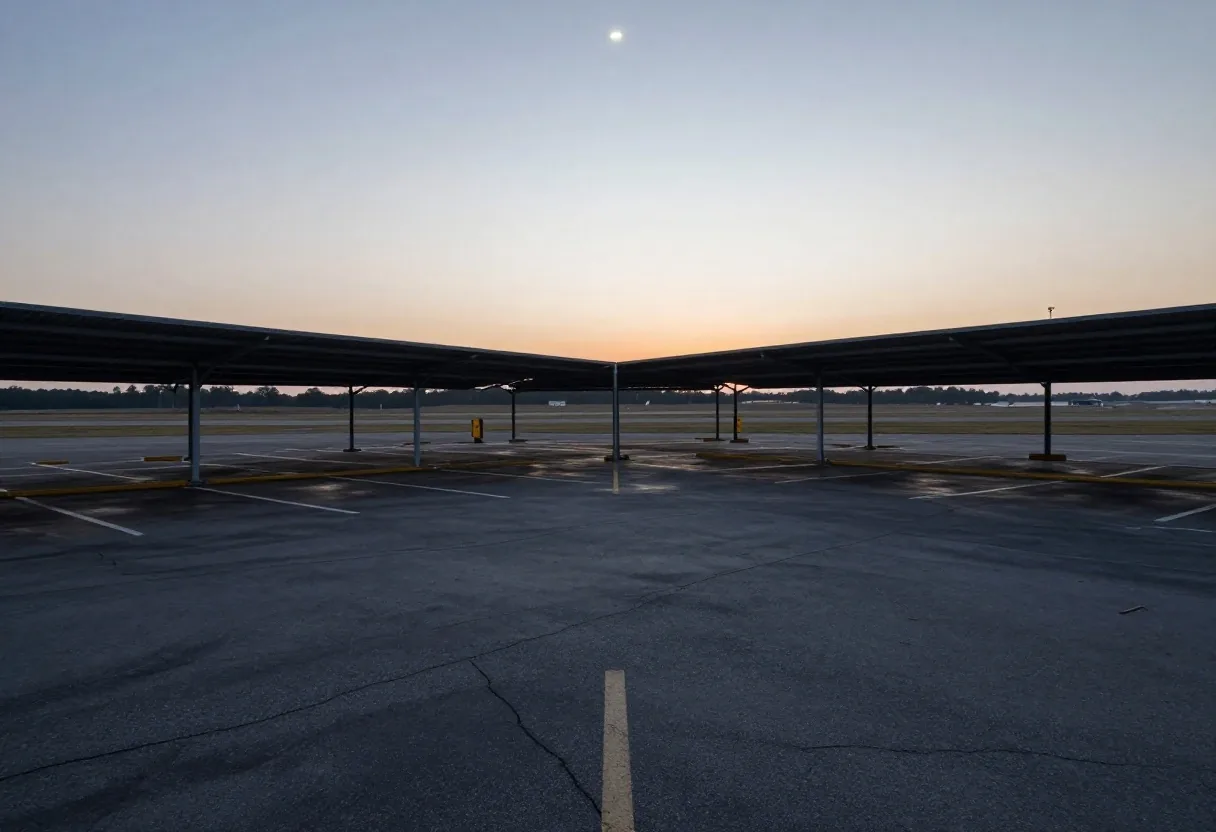 Empty parking bays at dawn before the morning rush