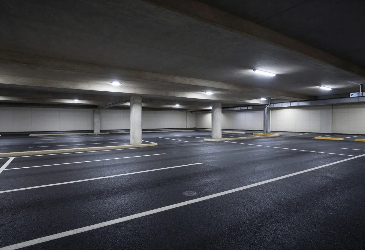 Empty parking bays at the terminal before dawn